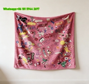 Hermès Playful Pink Doodle Letter Print Flannel Throw Blanket IMG_5390